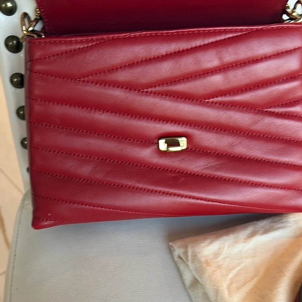 Tory Burch KIRA Dark Red Quilted Satchel NWT w Dustbag GORGEOUS gold chain - Picture 13 of 16